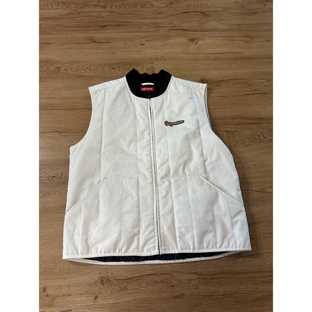 Supreme FW18 Gonz Shop Vest White Size Large L Embroidered Logo Quilted Jacket